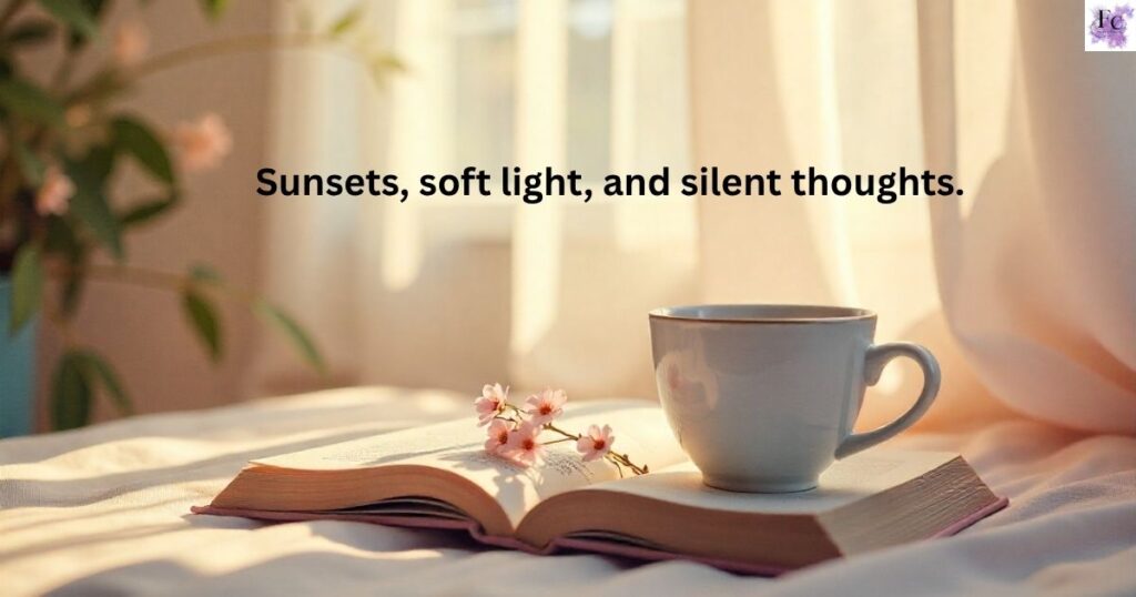 Sunsets, soft light, and silent thoughts.